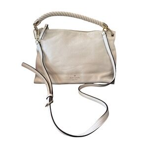 Kate Spade NY Cream Pebbled Leather Crossbody Shoulder Bag Braided Handle Hobo